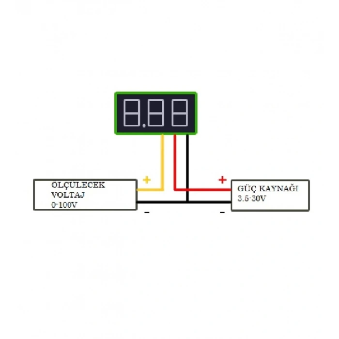 DC 4V-100V 0.28 3 Kablolu Dijital Mini Voltmetre