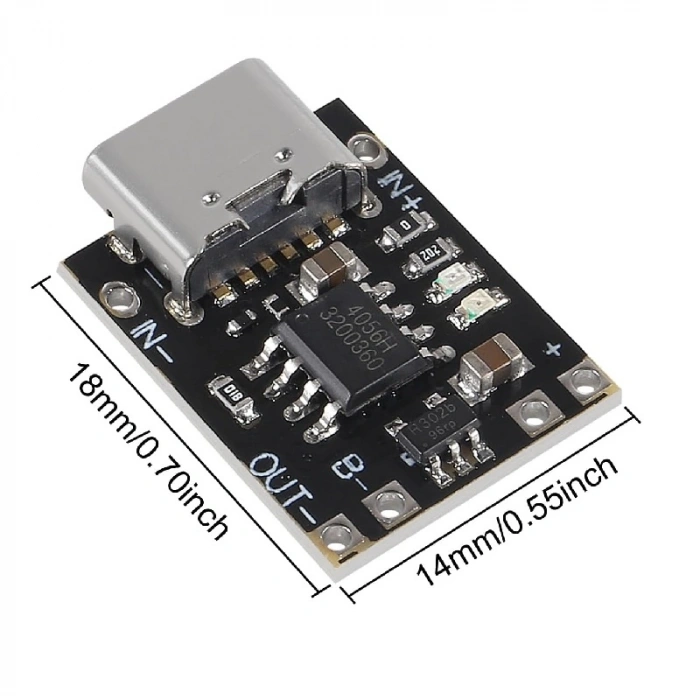 TP4056 3.7V Type-C Mini Tam Korumalı Pil Şarj Modülü