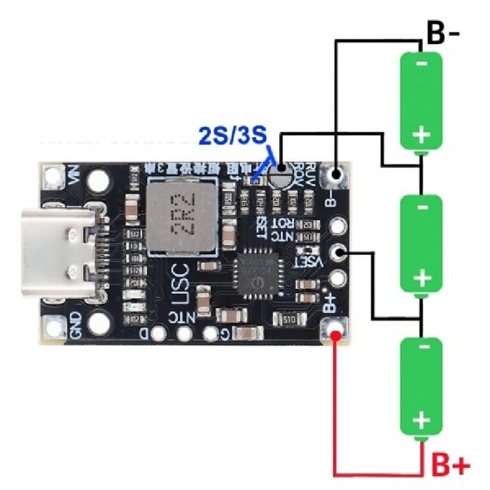 Type-C USB 2S BMS 15W 8,4V 12,6V 1,5A Pil Şarj Boost Modülü