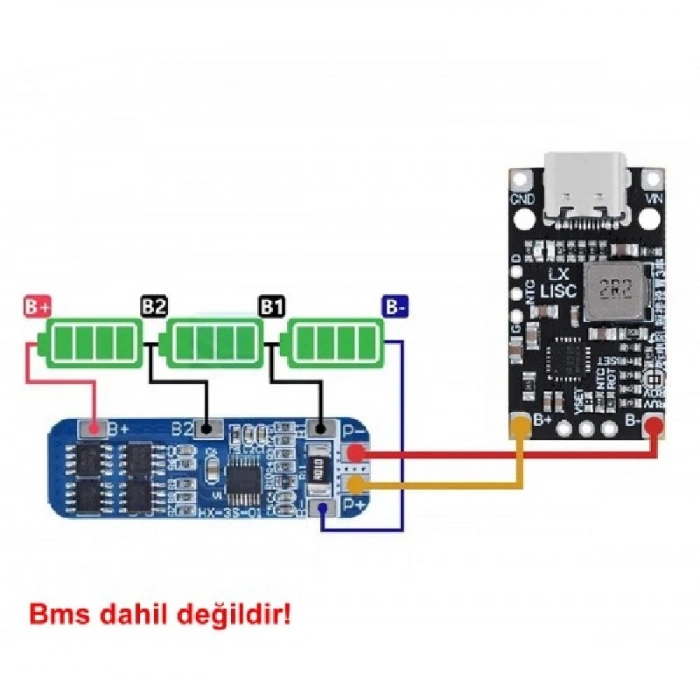 Type-C USB 2S BMS 15W 8,4V 12,6V 1,5A Pil Şarj Boost Modülü