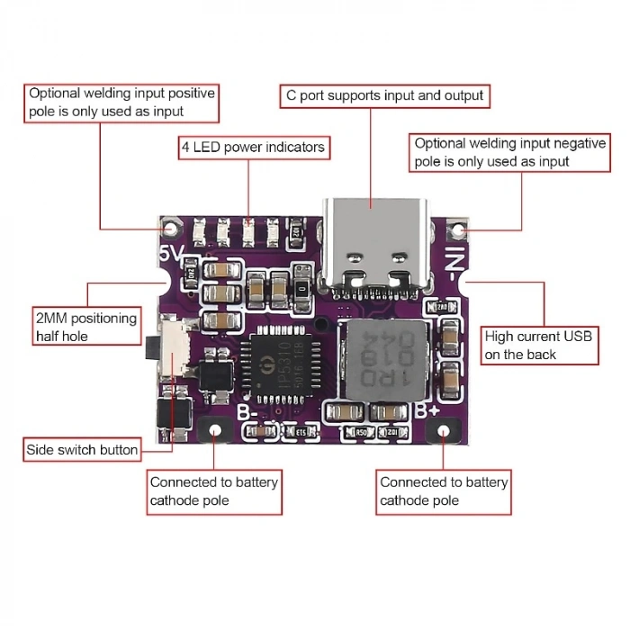 5V 3.1A Type-C 18650 LiPo Li-ion Pil Şarj Devresi
