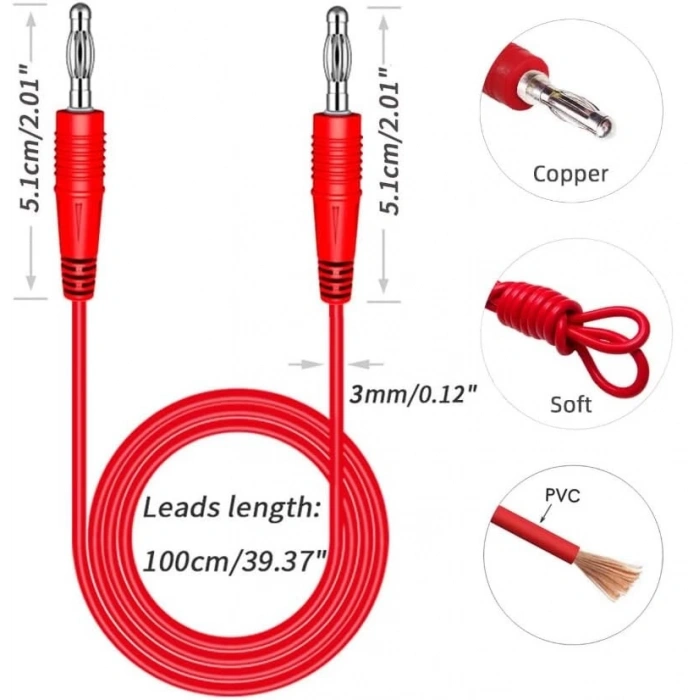 8A Banana Banana Kablo Çifti 1 Metre Yüksek Akım Probu Multimetre Güç Kaynağı Test Ölçme Kablosu