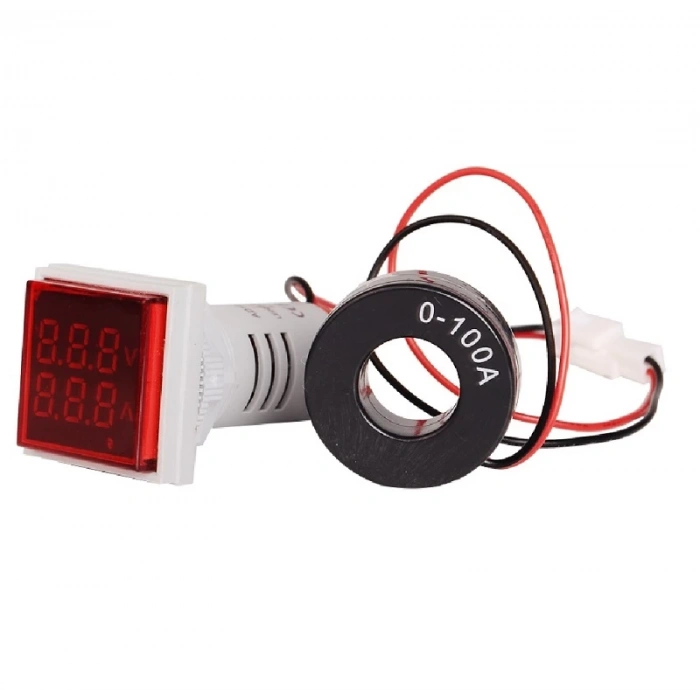 Ac 20-500v 100a Kare Dijital Voltmetre Ampermetre 220v Kırmızı Panel Montaj Led Gösterge Ekran Akım