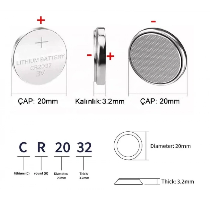 CR2032 Pil Düğme Para Pil Lityum Batarya 3V Bios Kumanda Tartı Saat Araba Anahtarı