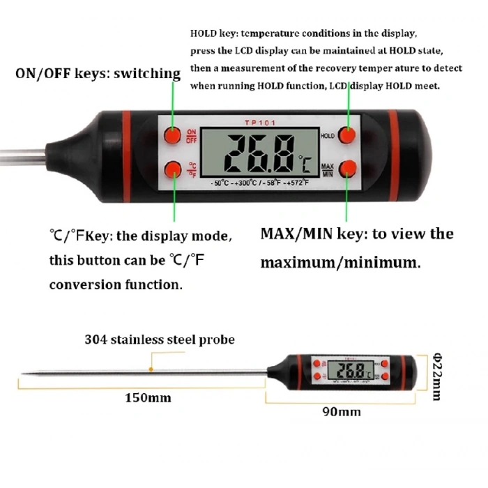 Dijital Mutfak Termometresi - Siyah