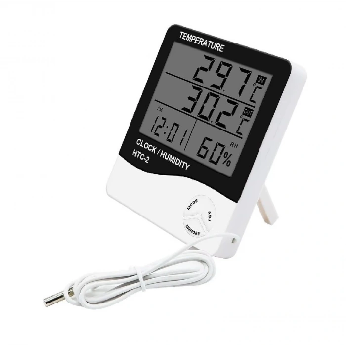 HTC-2 Dijital Termometre Saat Nem Ve Sıcaklık Ölçer