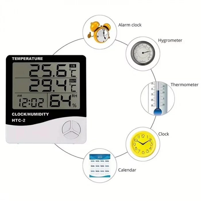 HTC-2 Dijital Termometre Saat Nem Ve Sıcaklık Ölçer