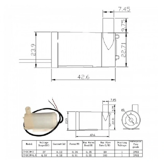 Mini Yatay Dalgıç Su Pompası DC 2.5V-6V 120L/H Dalgıç Pompa