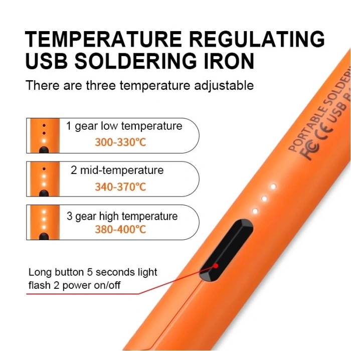 USB 5V 8W Sıcaklık Ayarlı USB Kalem Havya Seti