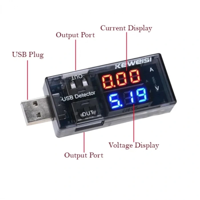 USB Akım Ölçer Çift USB Çıkışlı Voltmetre Ampermetre Ölçüm Aleti