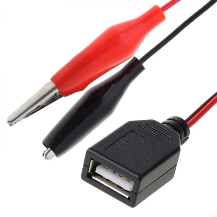 Usb Dişi Krokodil Çevirici Kablo - 5V Kaynak Test Kablosu 60Cm Max 2A