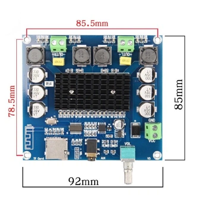 XH-A105 TDA7498 2x100W Bluetooth 5.0 Amfi Modülü - TF Kart ve AUX Girişli