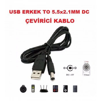 Usb Erkek to 5.5x2.1mm DC Çevirici Kablo Mini Hoparlör Notebook Soğutucu Harici Dvd Usb Hub