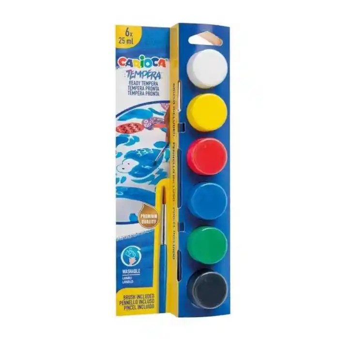 Carıoca 40433 Tempera Suluboya Yıkanabilir Fırçalı 25 Ml 6 Renk Karışık