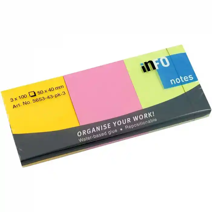 Info Notes 50x40 Parlak Renk Postit 3 Lü Pk 100 Yp 565343