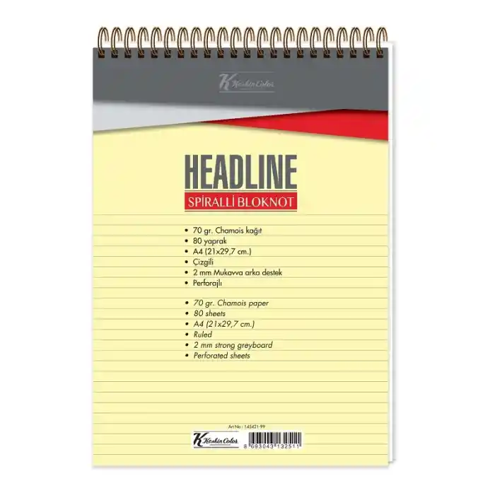 Keskin Headline A4 80 Yp Çizgili Spiralli Bloknot 145421