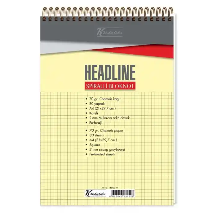 Keskin Headline A4 80 Yp Kareli Spiralli Bloknot 145422