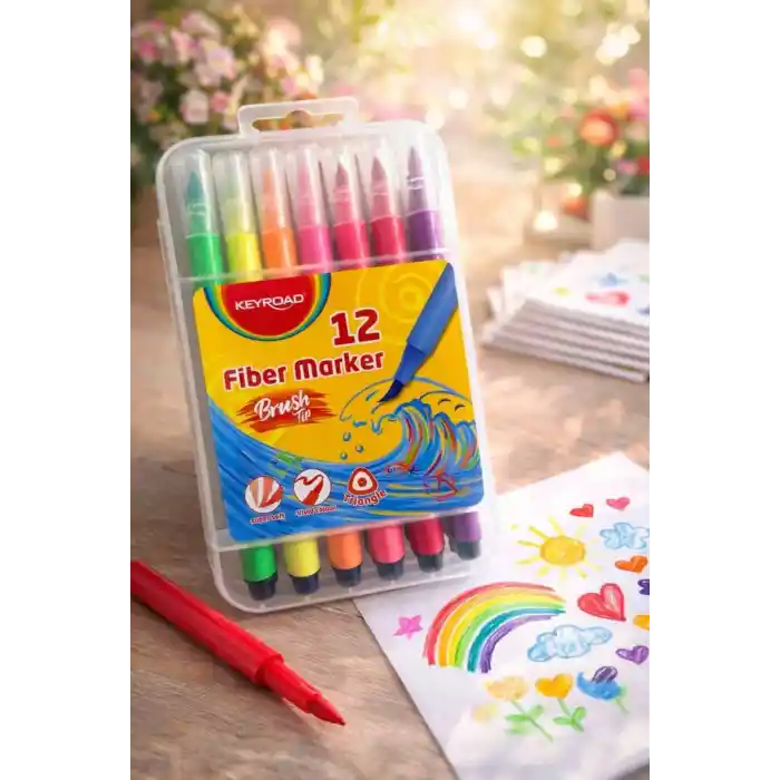 Keyroad Fiber Marker Fırça Uçlu Keçeli Kalem 12 Renk