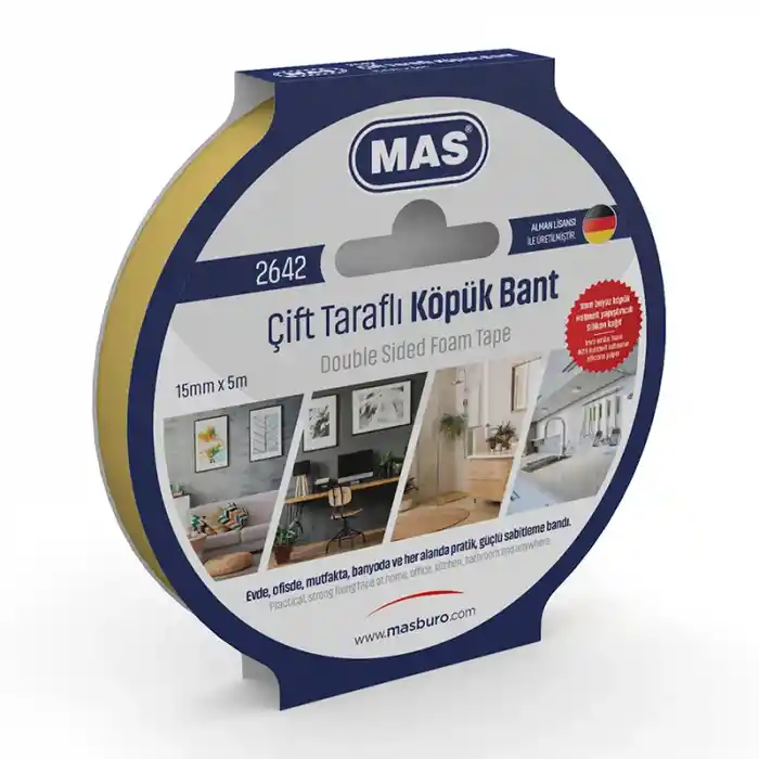 Mas 2642 15mmx5mt Çift Taraflı Köpük Bant