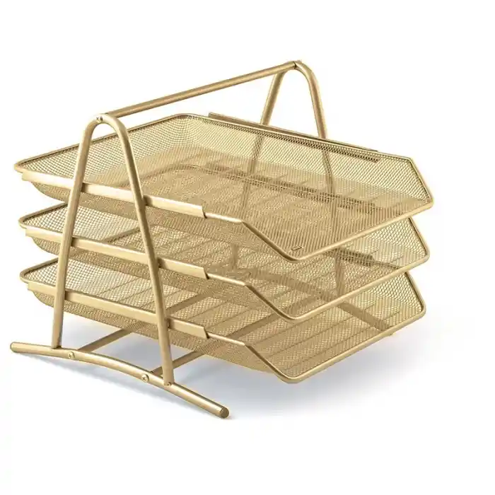 Mas 523 Metal File 3 Lü Evrak Rafı Gold