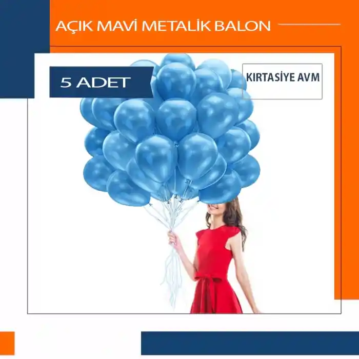 Metalik Açık Mavi Balon 5 Adet