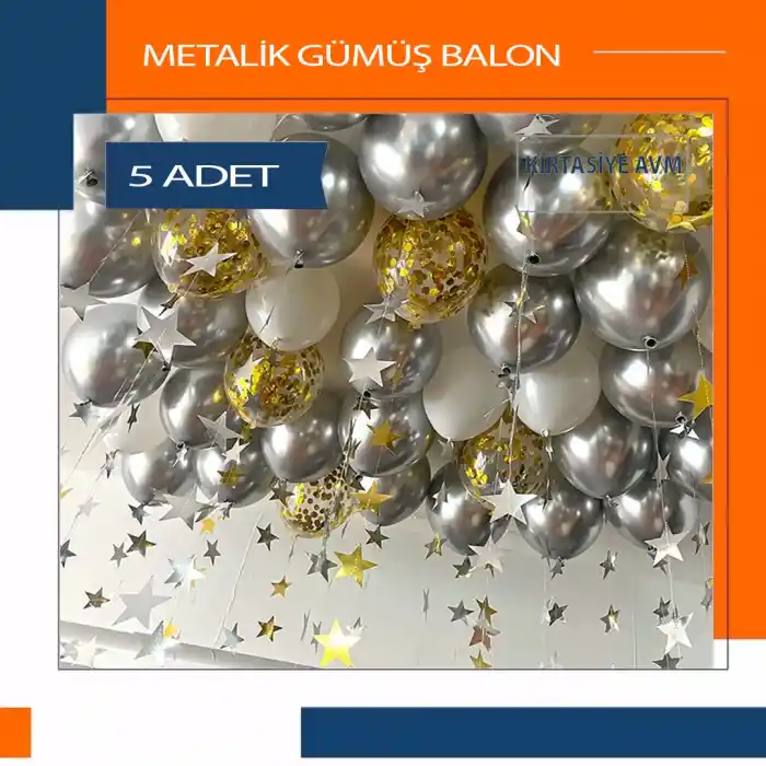 Metalik Gümüş Balon 5 Adet