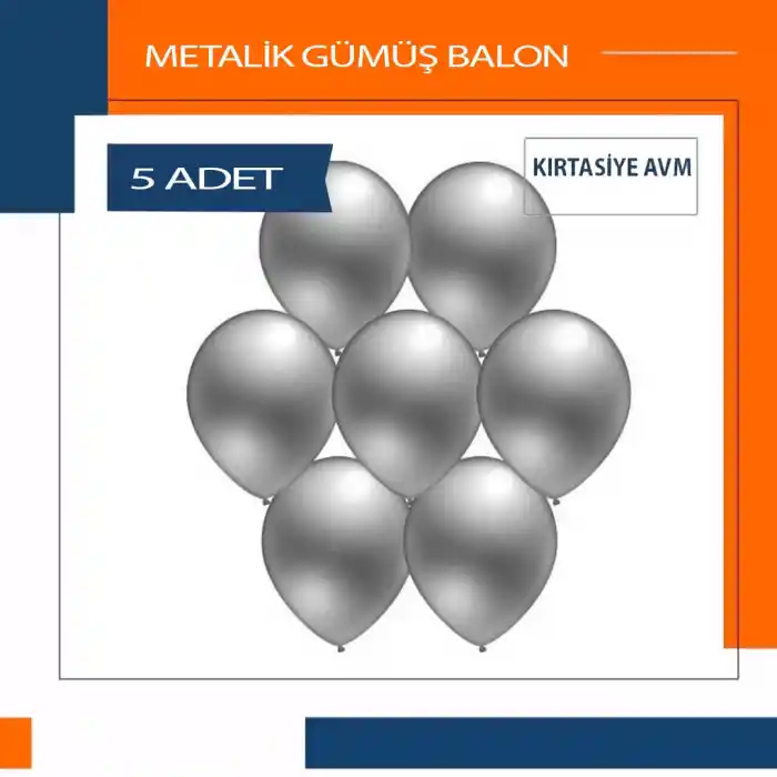 Metalik Gümüş Balon 5 Adet