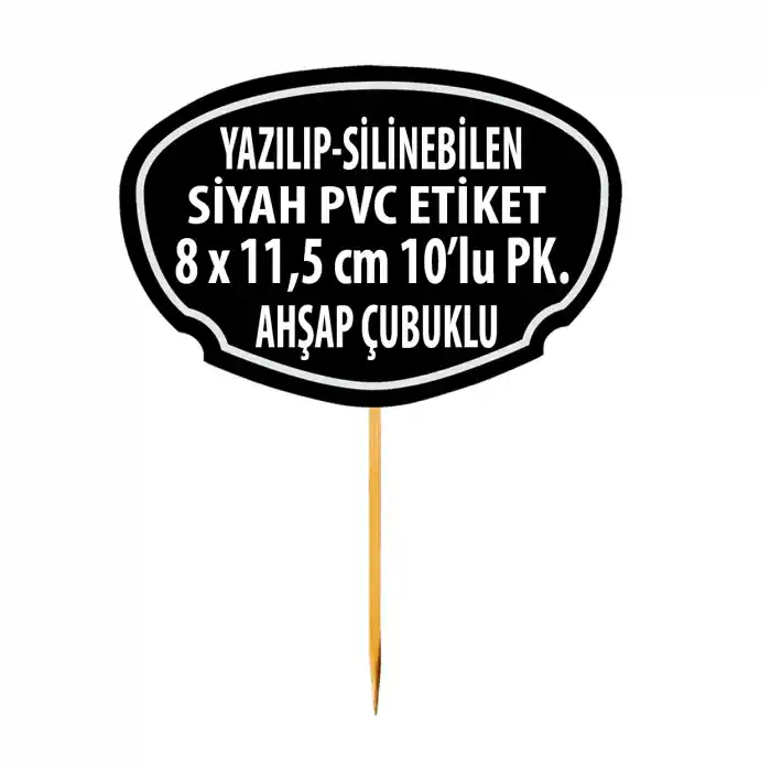 Pvc Yaz-Sil Saplanabilir Ahşap Çubuklu Elips Şekilli Siyah Pvc Fiyat Etiketi 10 Adet