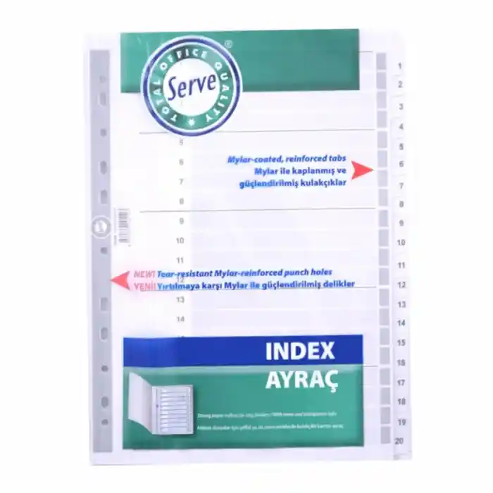 Serve 1-20 Karton A4 Rakamlı Ayraç 5326