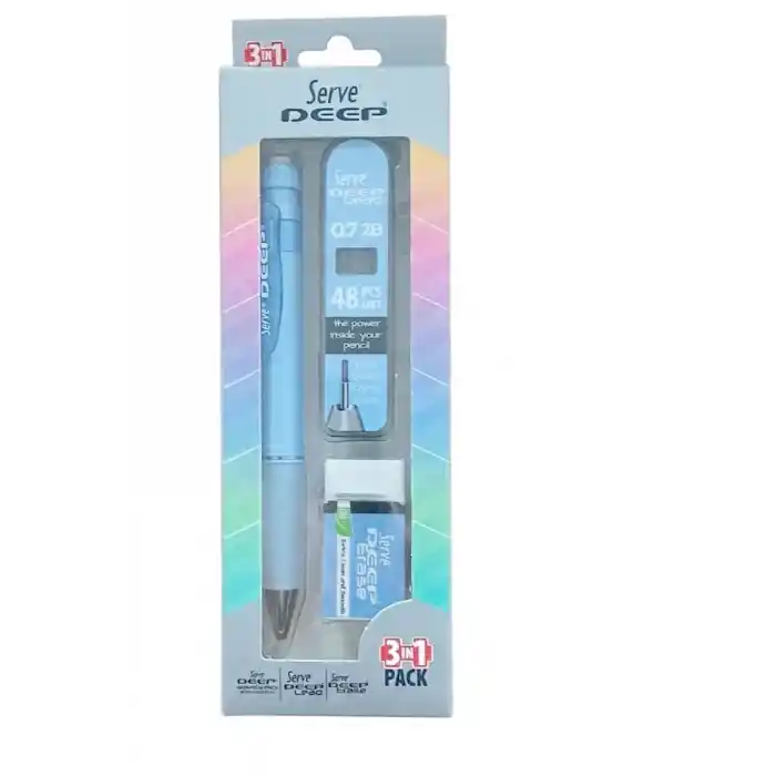 Serve Deep Versatil Kalem+silgi+min 3 Lü Set 0,7 Mm Pastel Gök Mavisi Sv-deep3setgm