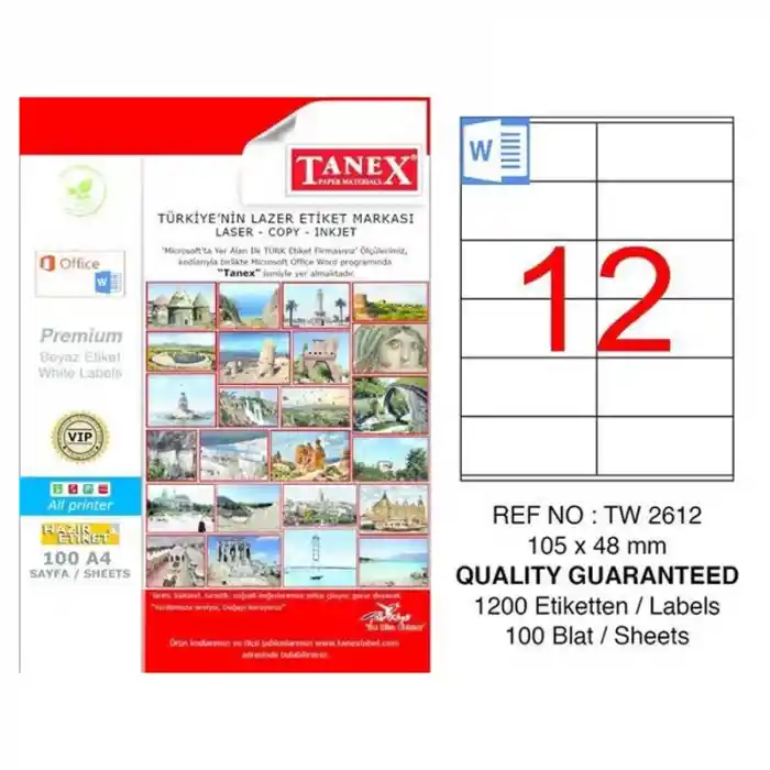 Tanex 105x48 Laser Etiket Tw-2612