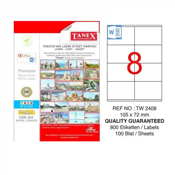 Tanex 105x72 Laser Etiket Tw-2408