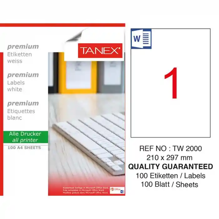 Tanex 210x297 A4 Laser Etiket Tw-2000