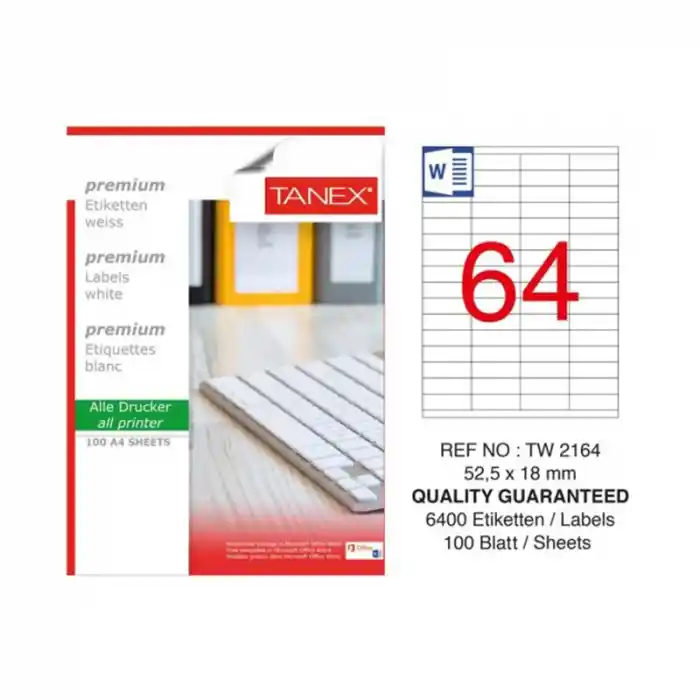 Tanex 52,5x18 Laser Etiket Tw-2164