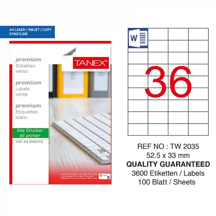 Tanex 52.5x33 Laser Etiket Tw-2035