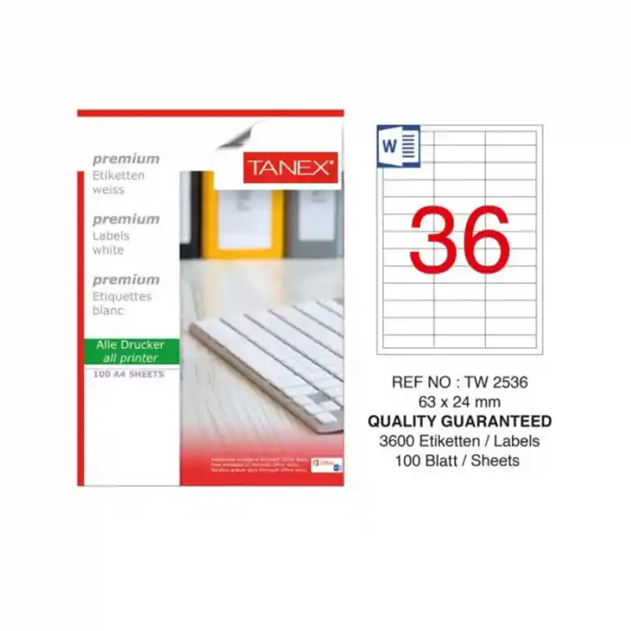 Tanex 63x24 Laser Etiket Tw-2536