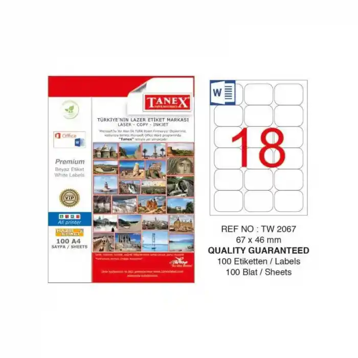 Tanex 67x46 Laser Etiket Tw-2067