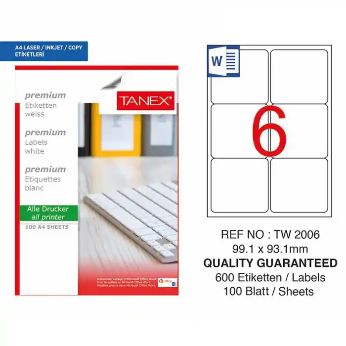 Tanex 99,1x93,1 Laser Etiket Tw-2006