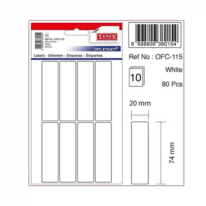 Tanex Ofc-115 20x74 Mm Beyaz Ofis Etiketi