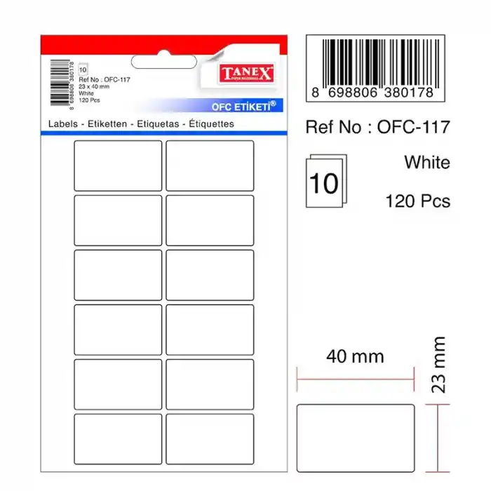 Tanex Ofc-117 23x40 Mm Beyaz Ofis Etiketi