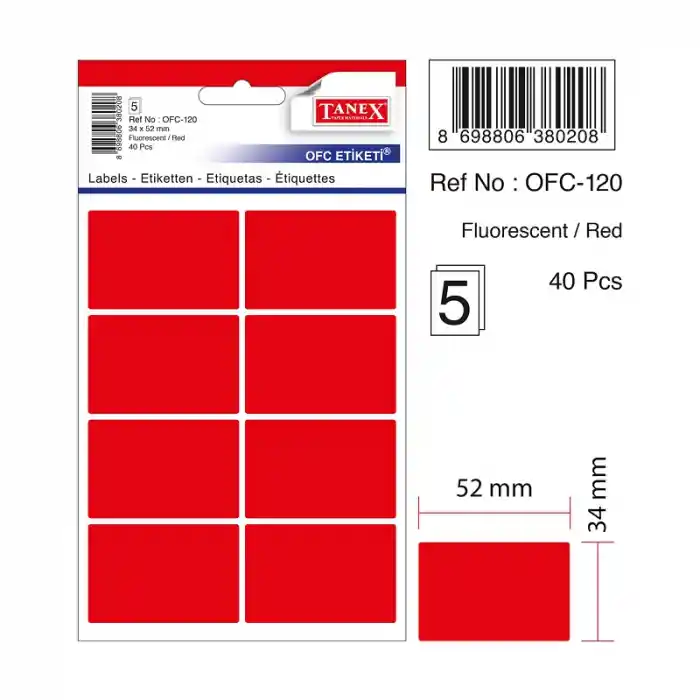 Tanex Ofc-120 Kırmızı 34x52 Mm Ofis Etiketi