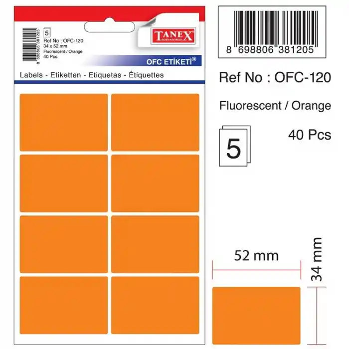 Tanex Ofc-120 Turuncu 34x52 Mm Ofis Etiketi