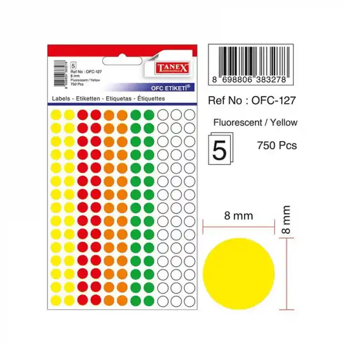 Tanex Ofc-127 Mix Color 8 Mm Ofis Etiketi Yuvarlak