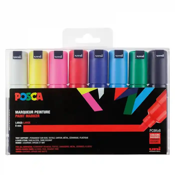 Uni-ball Posca Pc-8k/7+1 P.01 Set 8.0 Su Bazlı Marker Ana Renkler 8 Li
