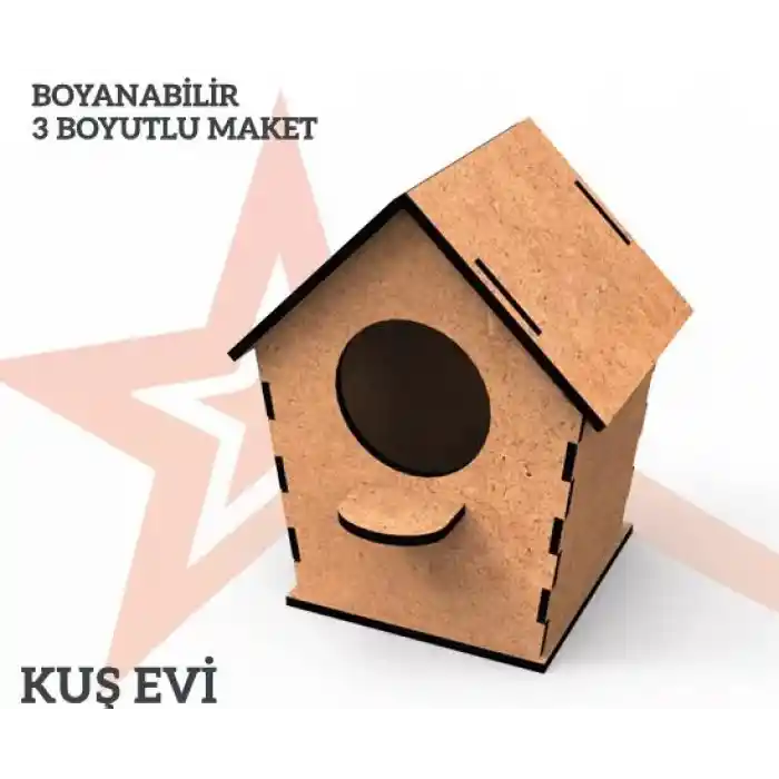 Yıldızlar Ahşap 3d Ahşap Boyanabilir Maket Kuş Evi Bym-09