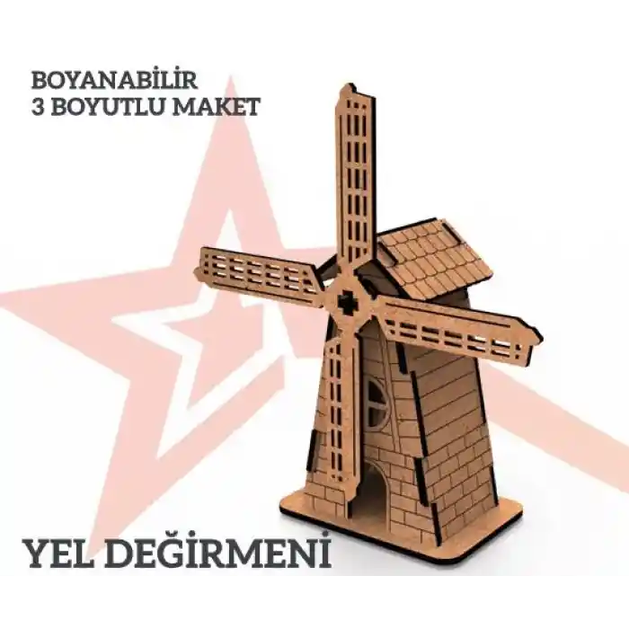 Yıldızlar Ahşap 3d Ahşap Boyanabilir Maket Yel Değirmeni Bym-05