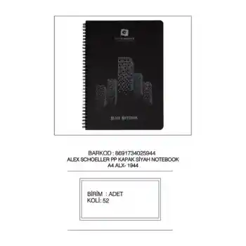 Alex A4 60 Yp Spr Pp Kapak Siyah Defter Alx-1944