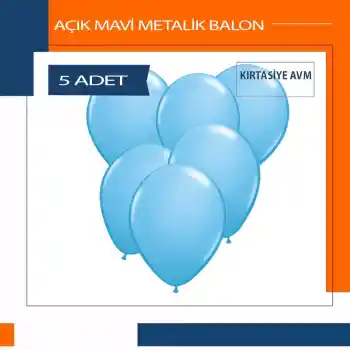 Metalik Açık Mavi Balon 5 Adet