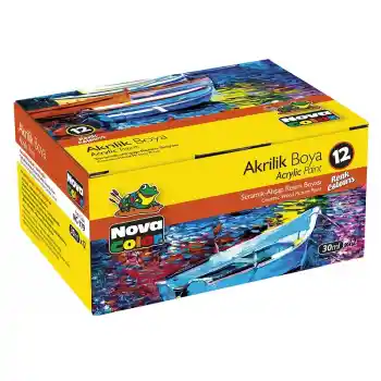 Nova Color 12 Renk Akrilik Boya Şişe Nc-179