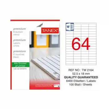 Tanex 52,5x18 Laser Etiket Tw-2164